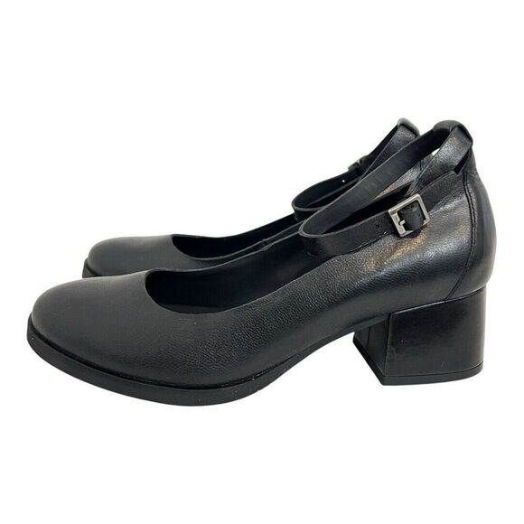 Korks Womens Size 8.5 Black Leather Ankle Strap Block Heel Pumps - Picture 4 of 9